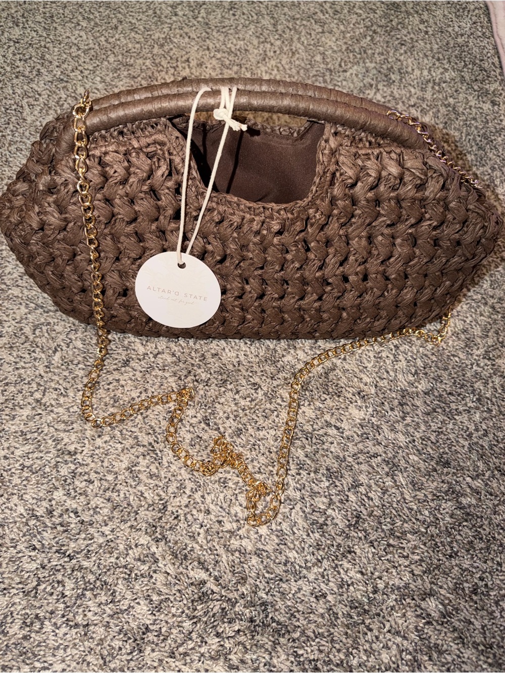 Altar'd State Brown Woven Crossbody with Gold Chain NWT